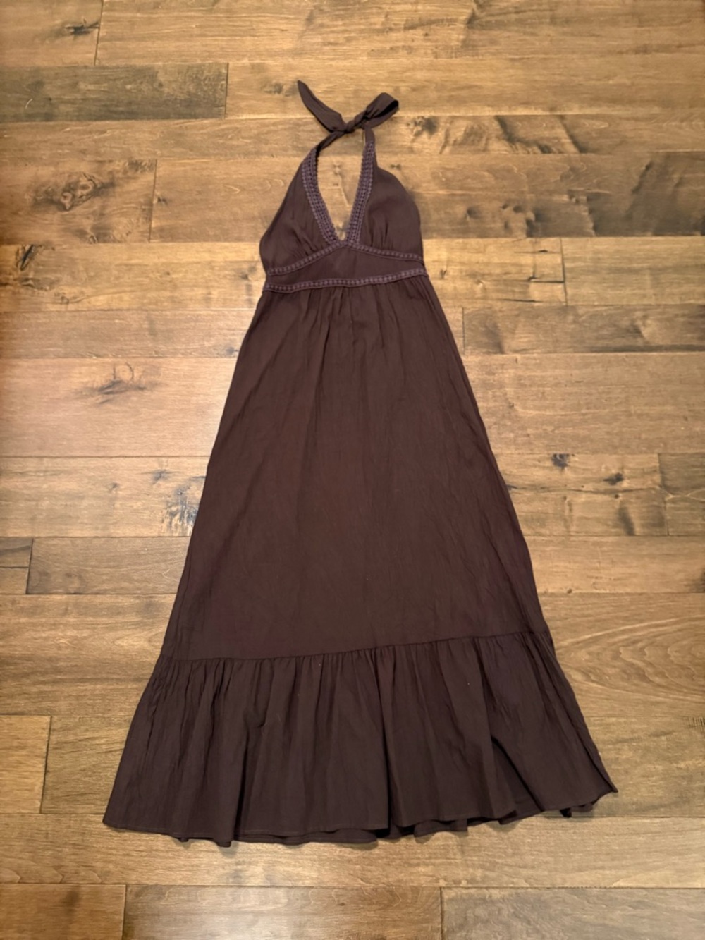 Tommy Bahama Brown Halter Maxi Dress with Ruffle Hem